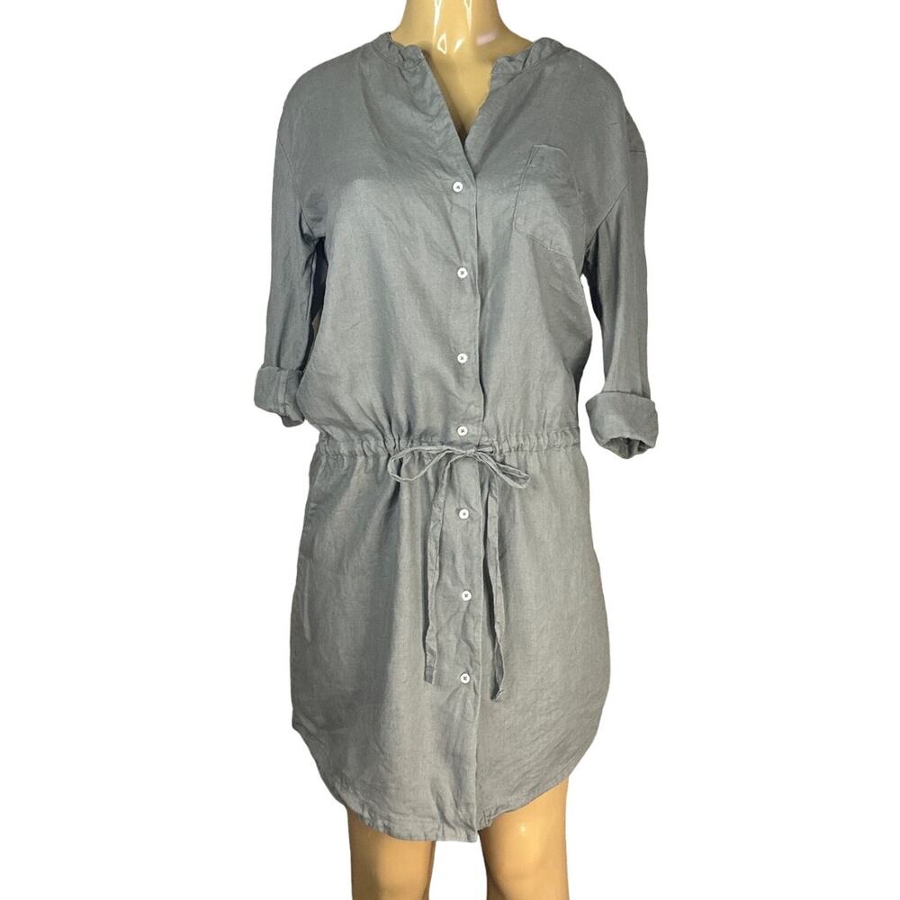 Standard James Perse Linen Shirt Dress Cinch Waist Graystone Gray Size 3 Large